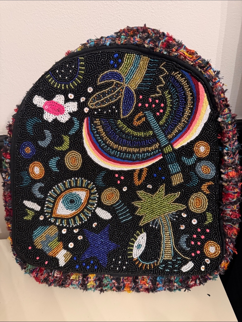 America & Beyond Embellished Beaded Cosmic Backpack - Black Multicolor NWT